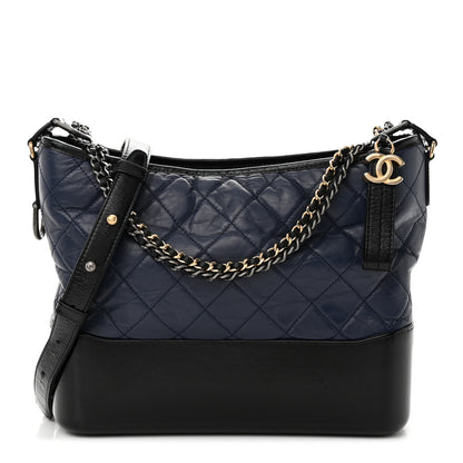 Chanel Aged Calfskin Quilted Medium Gabrielle Hobo Navy Black 1 of 10