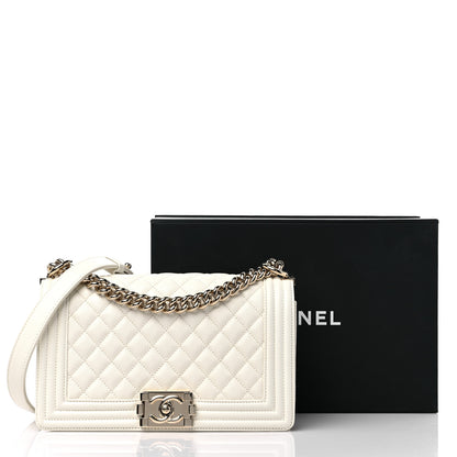 Chanel Caviar Quilted Medium Boy Flap White 10 of 10