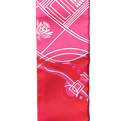 Hermes Silk Ex-Libris Twilly Fuchsia Rouge White 3 of 6