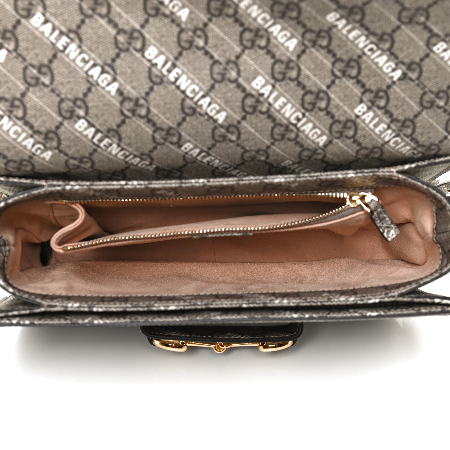 Gucci X BALENCIAGA GG Supreme Monogram Logo Print Horsebit 1955 Shoulder Bag Beige Ebony 5 of 13
