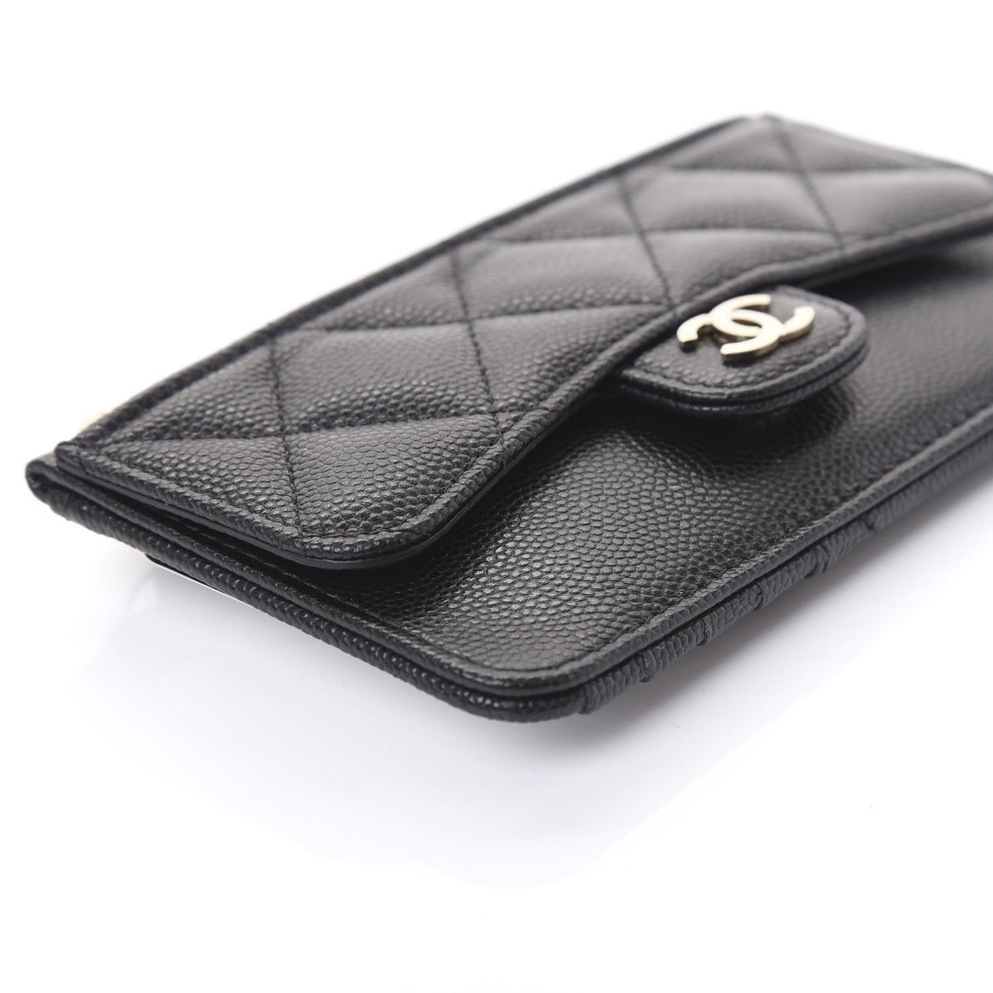 Caviar Quilted Flap Zip Card Holder Black
