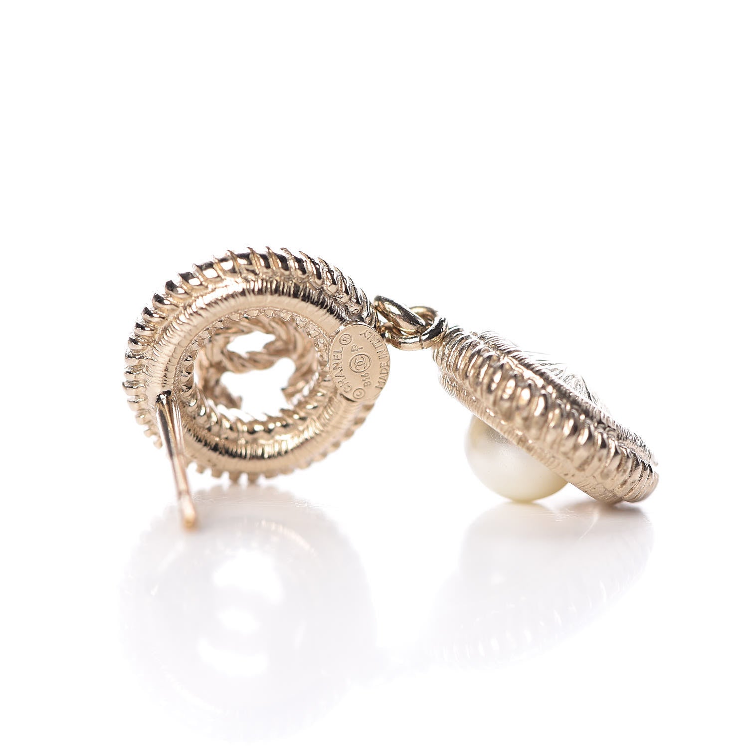 Chanel Pearl CC Drop Earrings Gold Pearly White 4 of 5