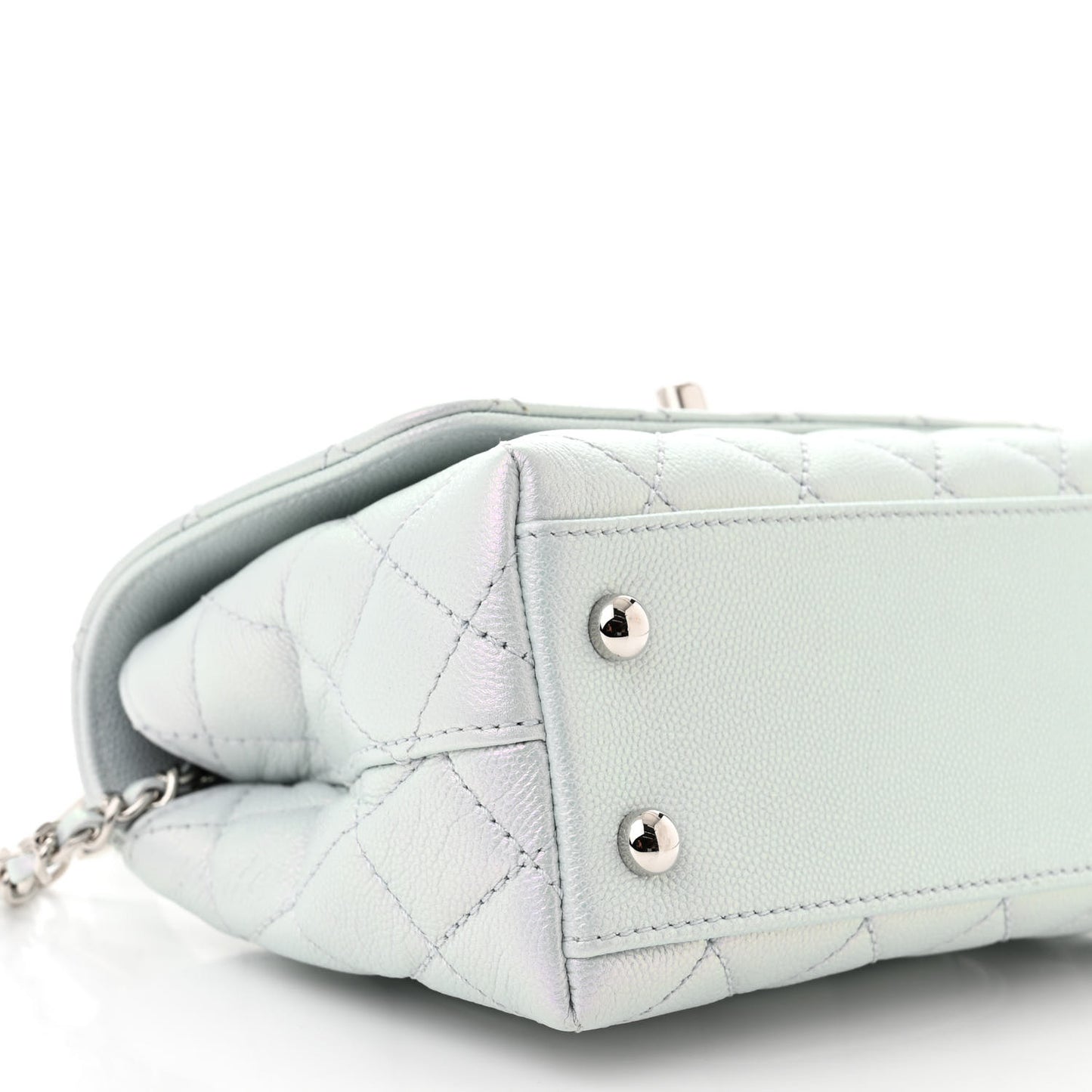 Iridescent Caviar Quilted Extra Mini Coco Handle Flap Light Blue
