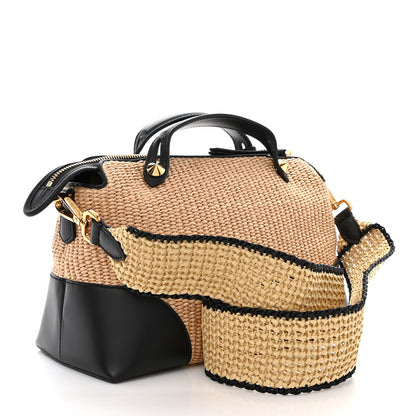 Fendi Straw Vitello King Logo Woven Medium By The Way Boston Bag Paglia Black 3 of 10