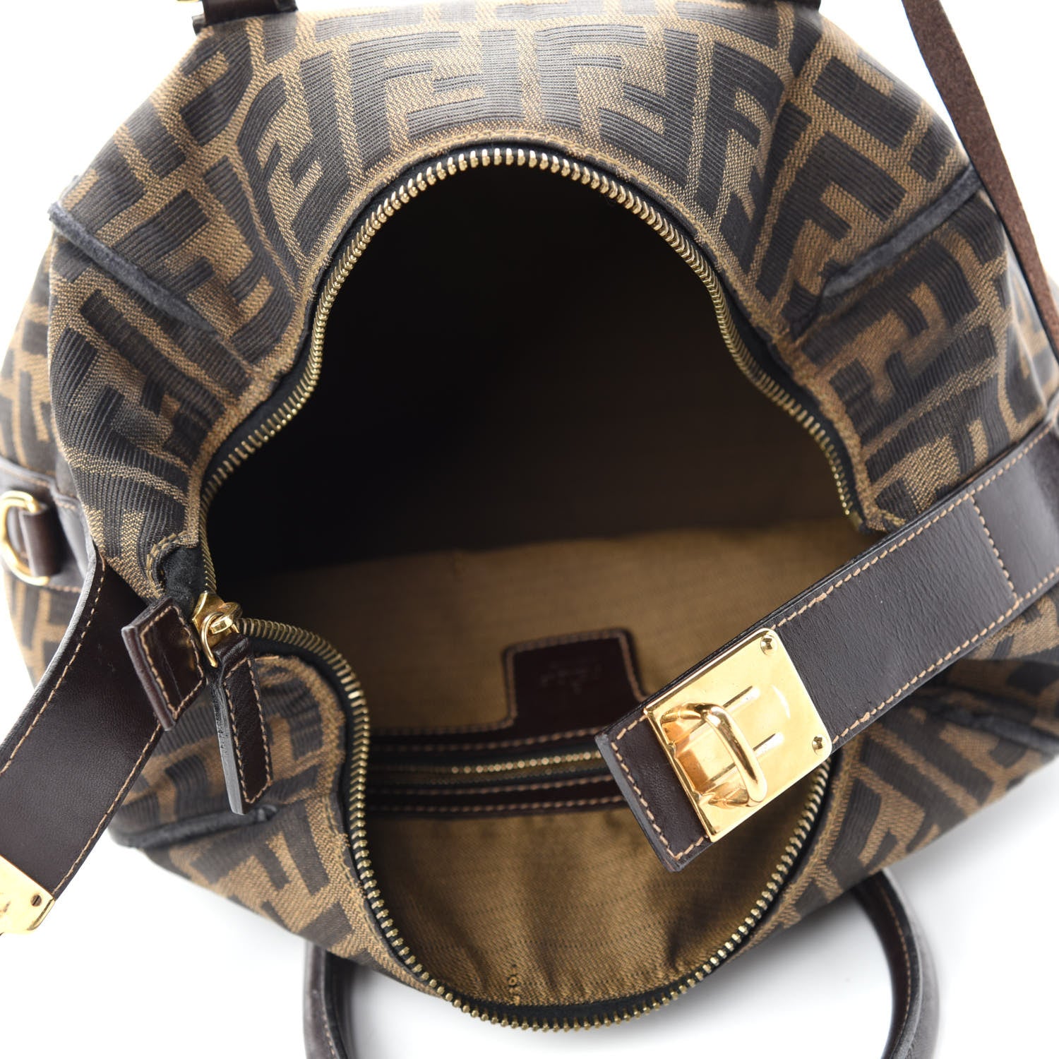 Fendi Zucca Calfskin Medium Convertible Boston Satchel Tobacco 5 of 10