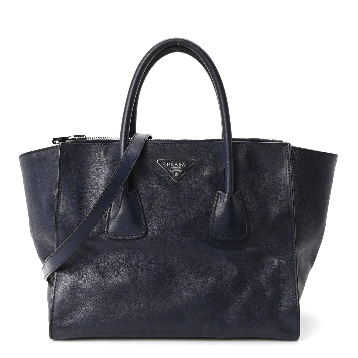 Prada Glace Calfskin Twin Pocket Tote Bluette 1 of 10