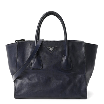 Prada Glace Calfskin Twin Pocket Tote Bluette 1 of 10