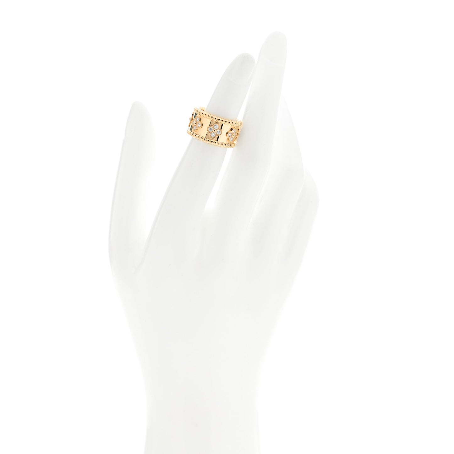 18K Yellow Gold Diamond Perlee Clovers Ring 47 4