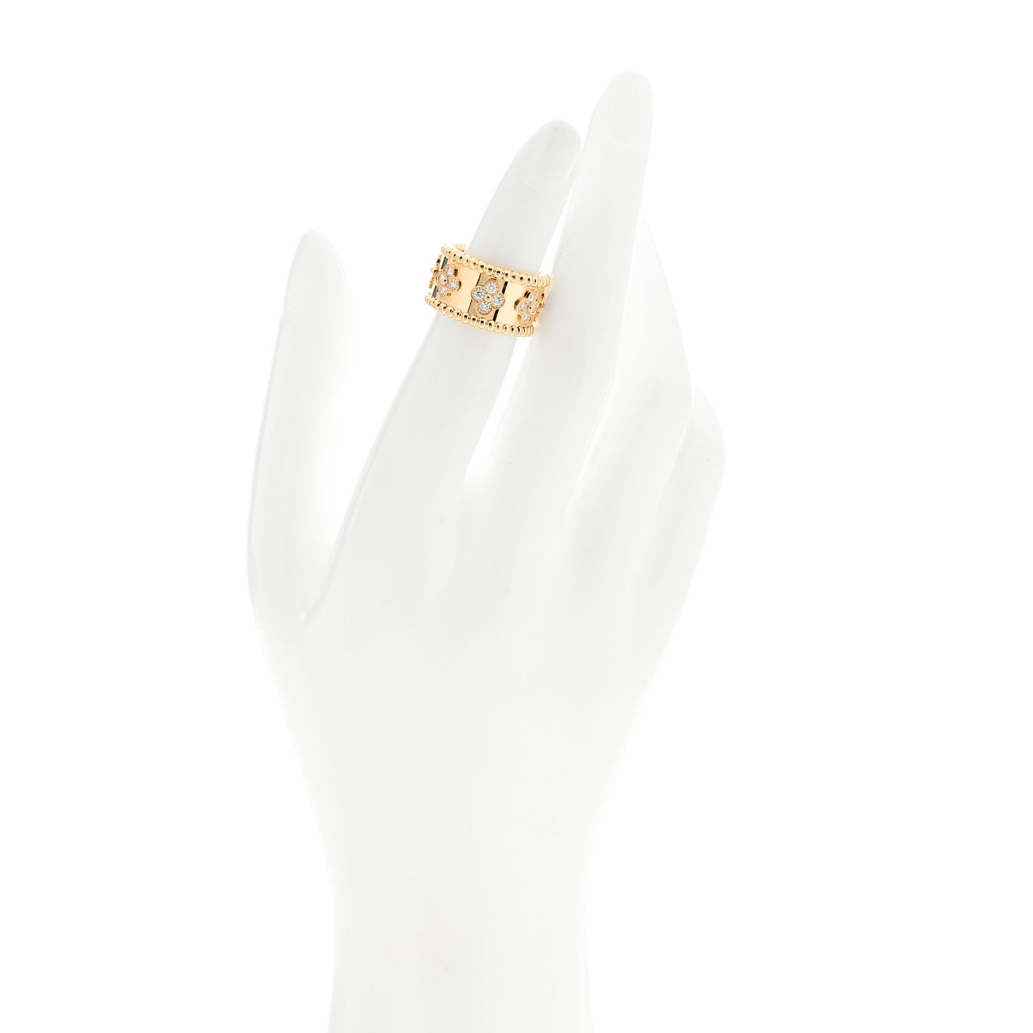 Van Cleef & Arpels 18K Yellow Gold Diamond Perlee Clovers Ring 47 4 2 of 4
