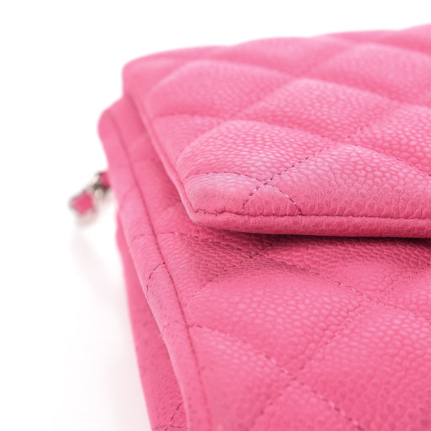Iridescent Caviar Clutch with Chain Flap Pink