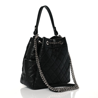 Chanel Caviar Flat Quilted CC Chain Bucket Drawstring Bag Black 3 of 11