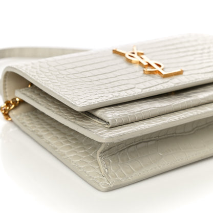 Saint Laurent Calfskin Crocodile Embossed Monogram Sunset Chain Wallet Blanc Vintage 8 of 10