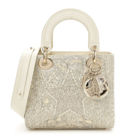 Calfskin Around The World Printed Small My ABCDior Lady Dior White Gold