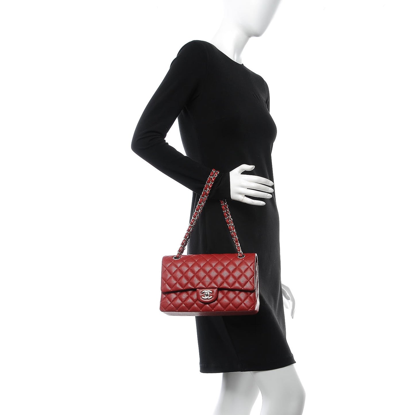Caviar Quilted Medium Double Flap Dark Red