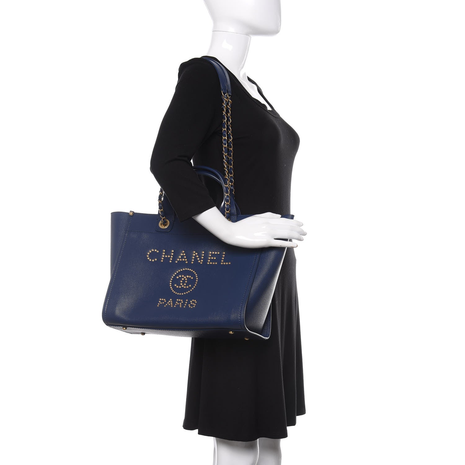 Chanel Caviar Small Studded Deauville Tote Navy 2 of 11
