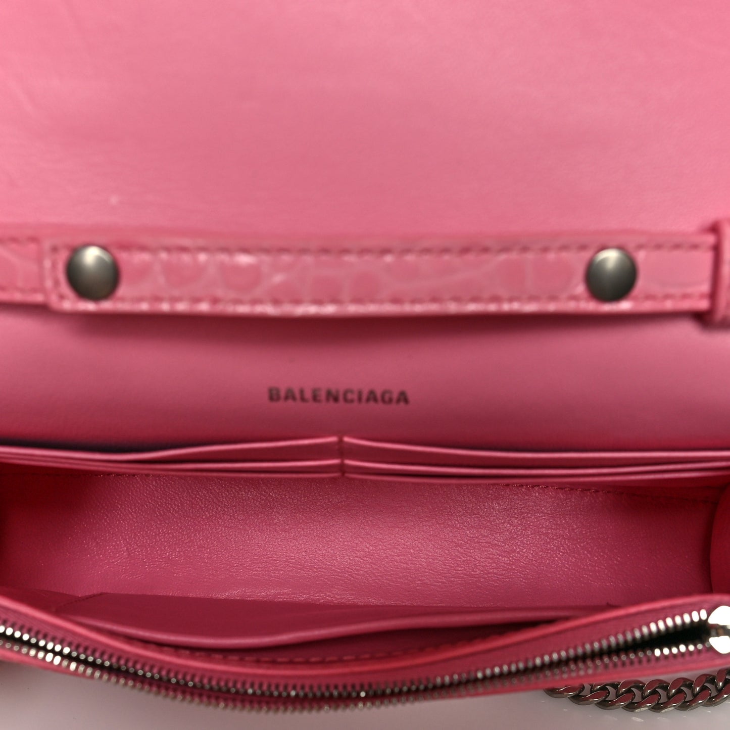 Shiny Calfskin Crocodile Embossed Hourglass Chain Bag Sweet Pink