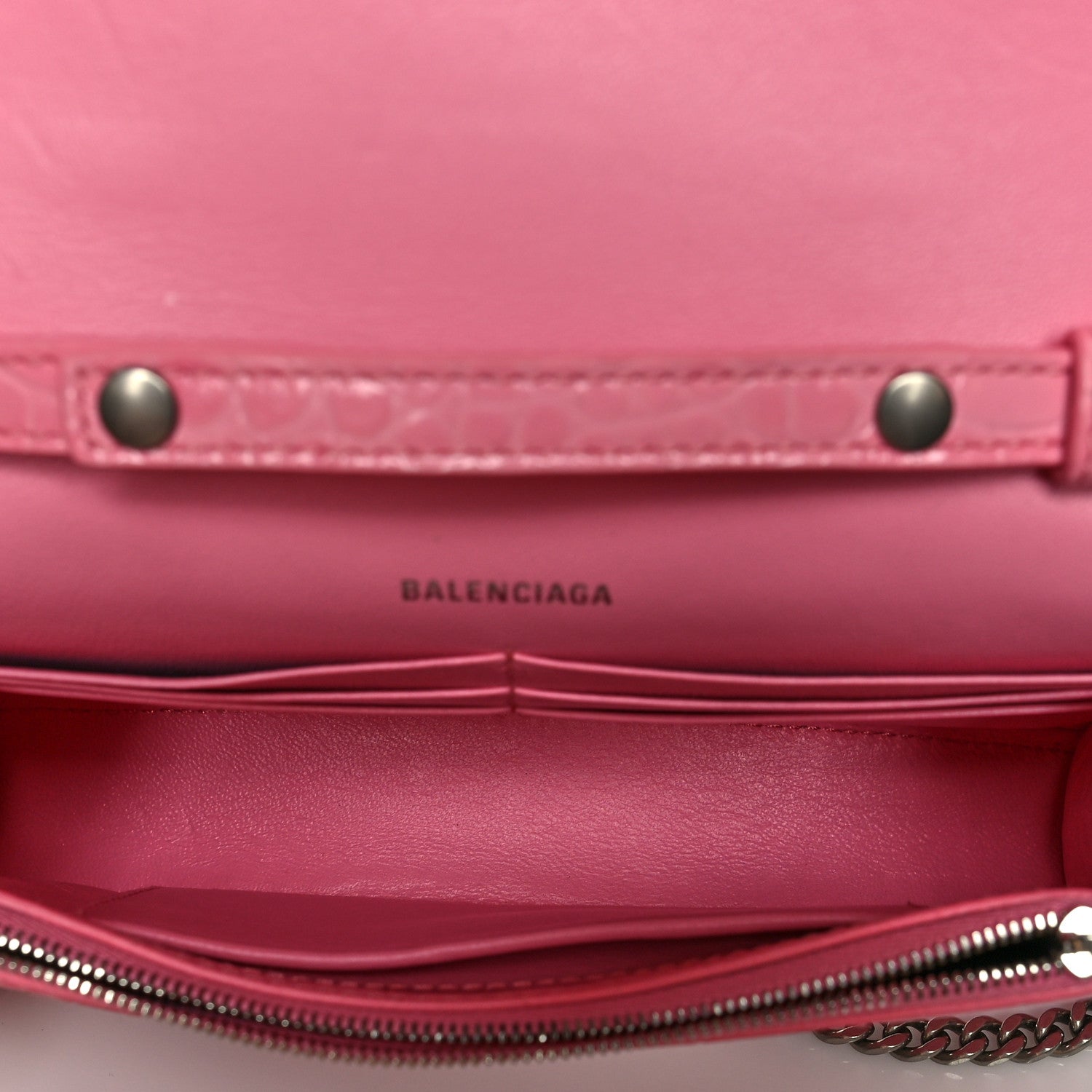 Balenciaga Shiny Calfskin Crocodile Embossed Hourglass Chain Bag Sweet Pink 5 of 12