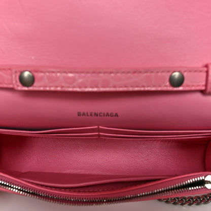 Balenciaga Shiny Calfskin Crocodile Embossed Hourglass Chain Bag Sweet Pink 5 of 12