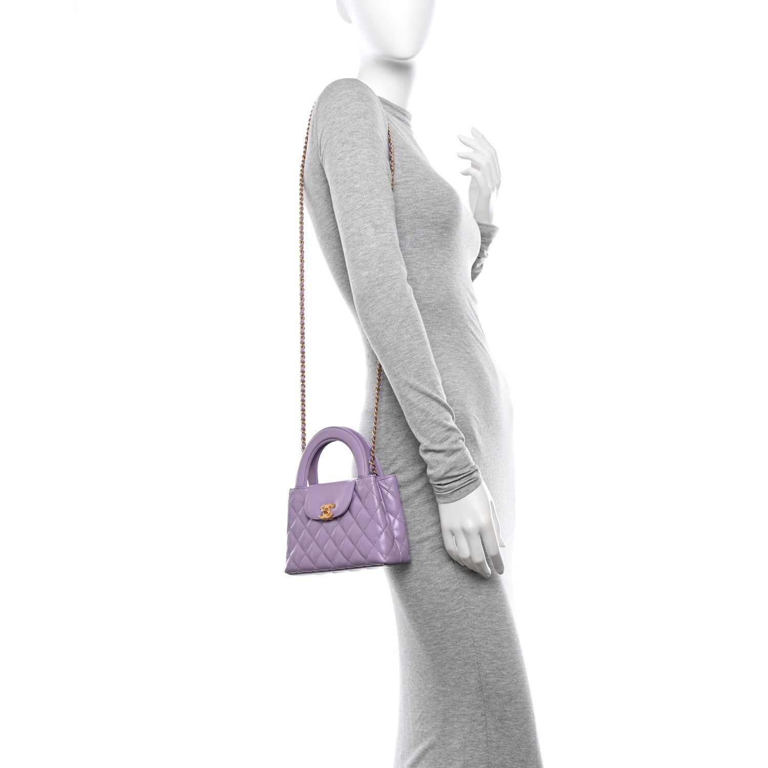 Chanel Shiny Aged Calfskin Quilted Nano Kelly Shopper Lilac 2 of 10