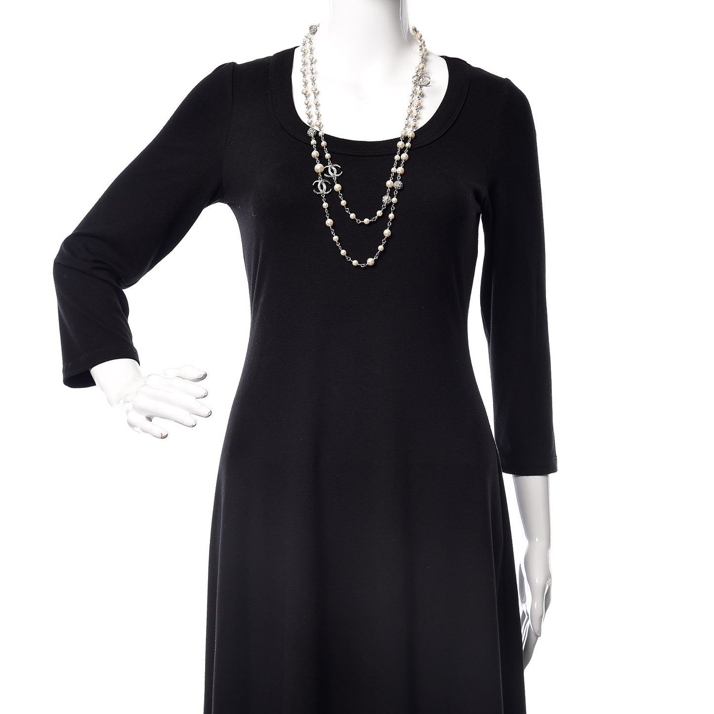 Pearl Baguette Crystal CC Moon Long Necklace Silver