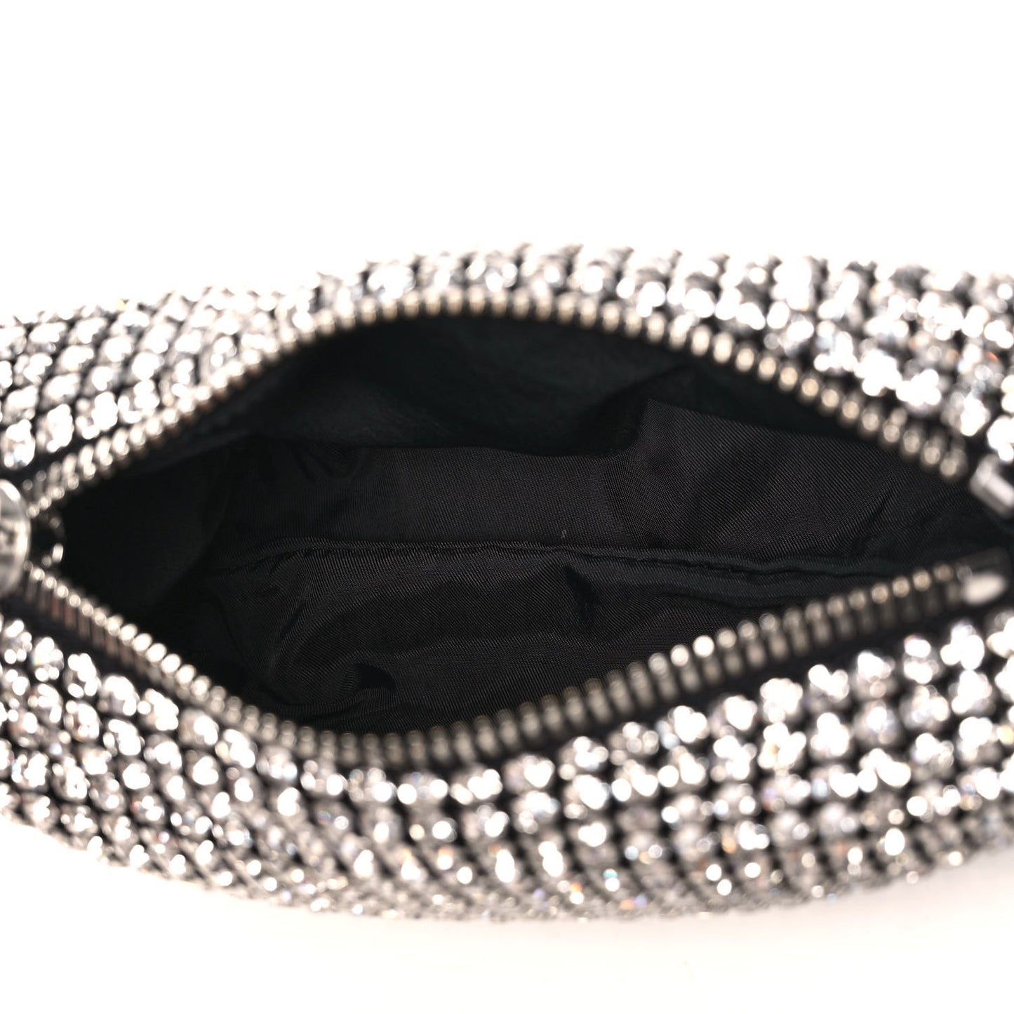 Mesh Crystal Rhinestone Mini Heiress Pouch Black Silver