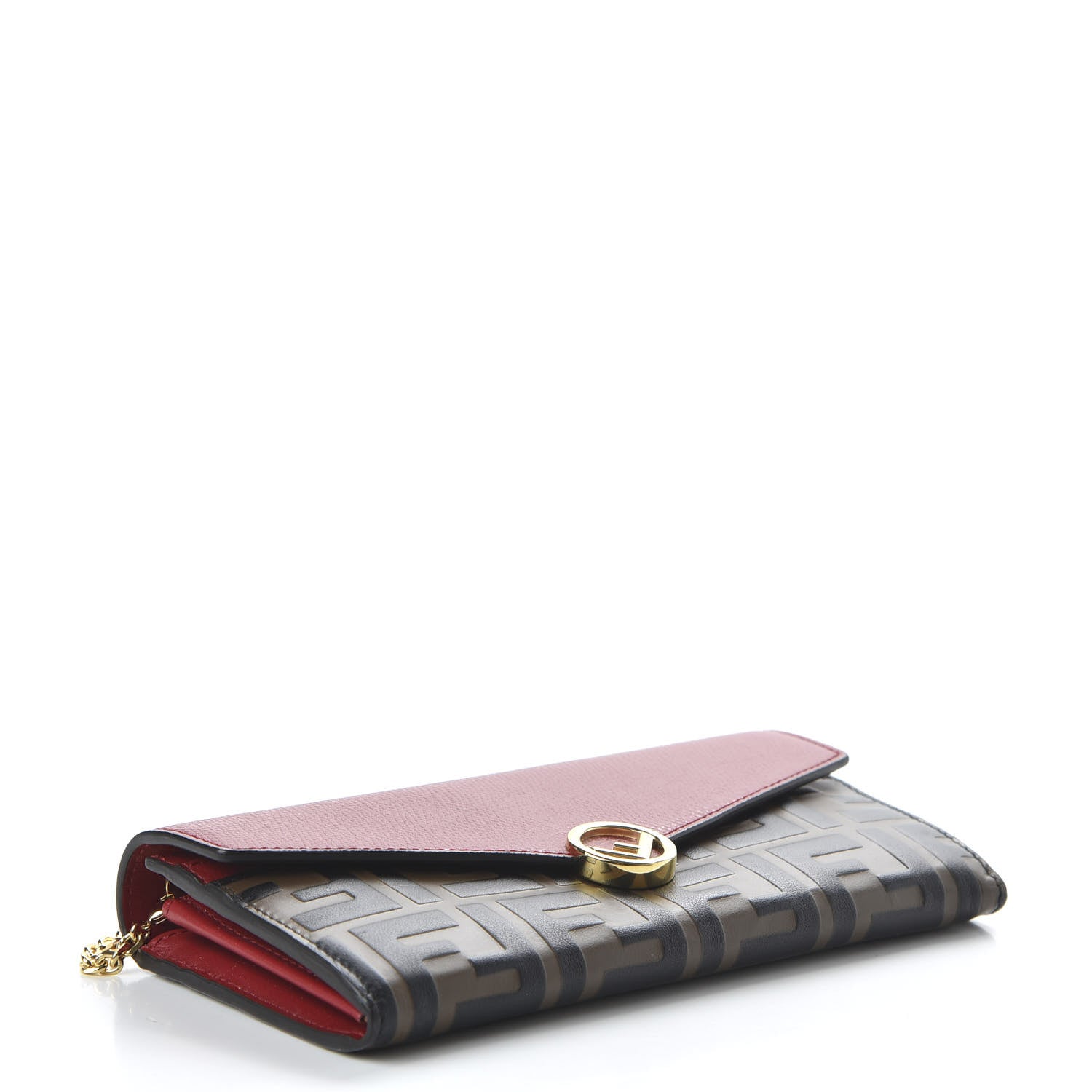 Fendi Vitello Cruise F is Fendi Bi-Color FF 1974 Embossed Continental Envelope Wallet On Chain Maya Black Fragola 4 of 11