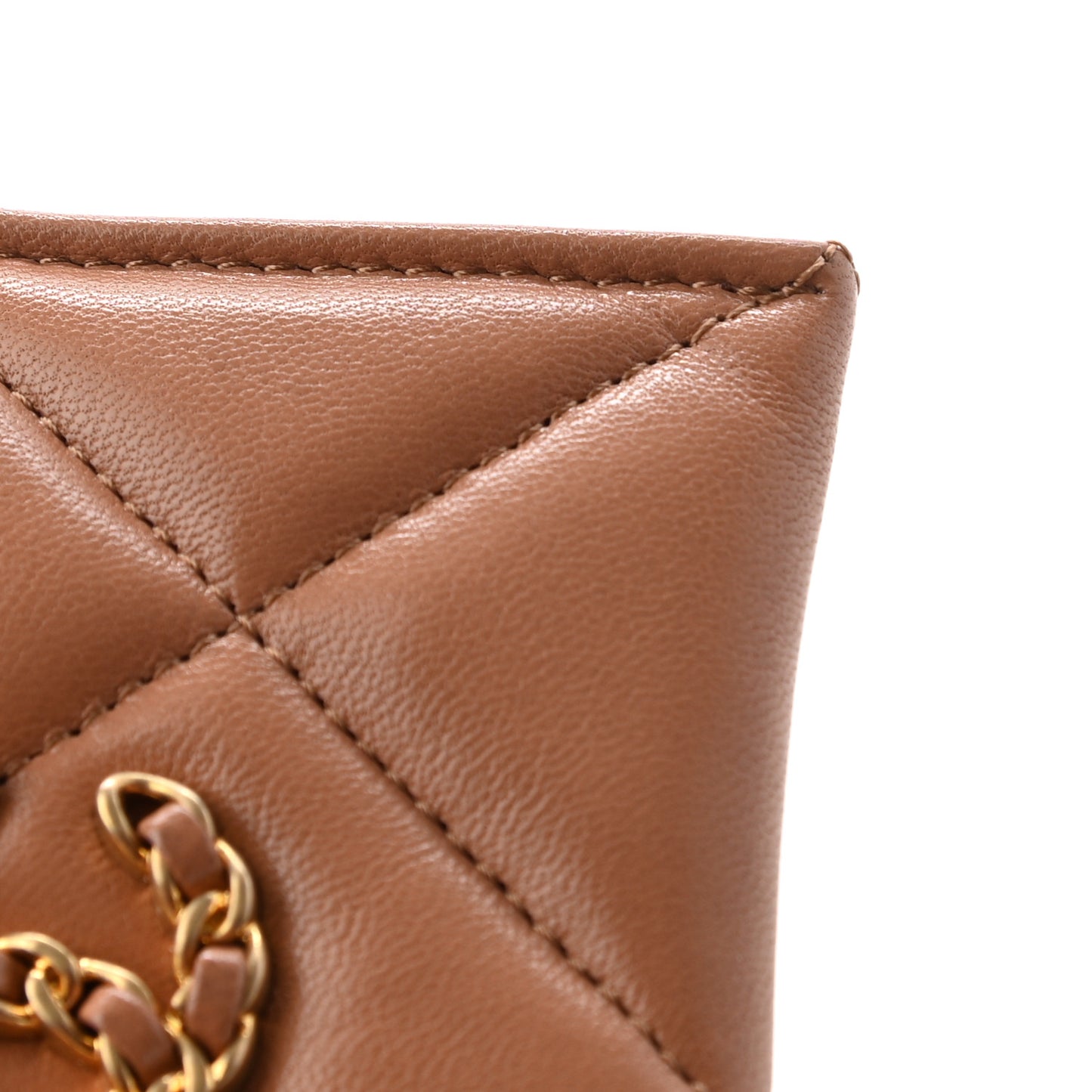 Lambskin Quilted Chanel 19 Card Holder Brown