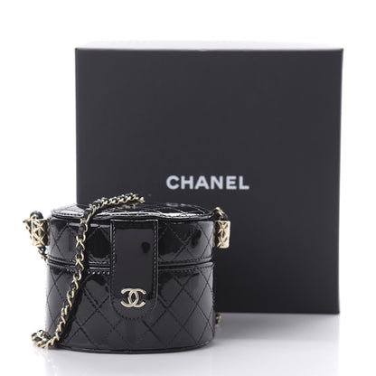 Chanel Patent Quilted Round Small Vanity With Chain Black 12 of 12