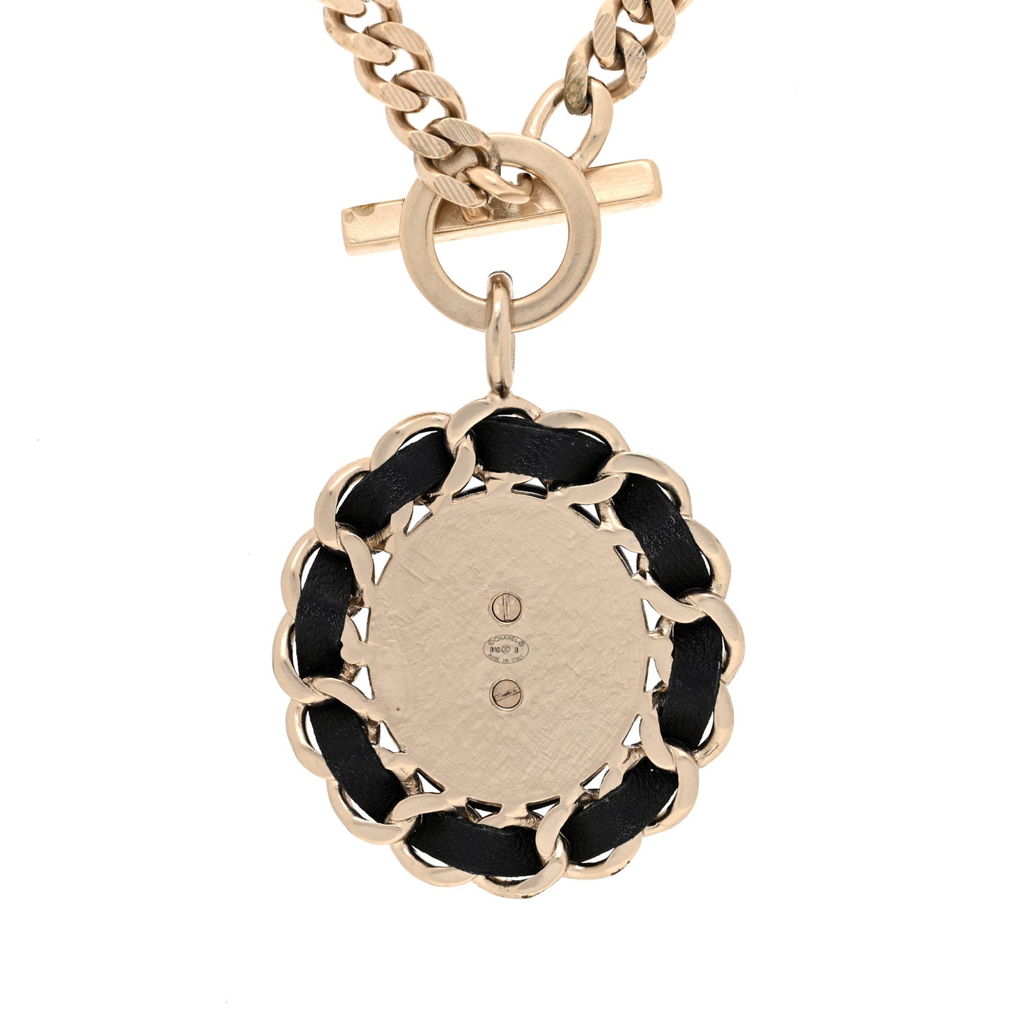 Lambskin CC Medallion Chain Necklace Golden Black