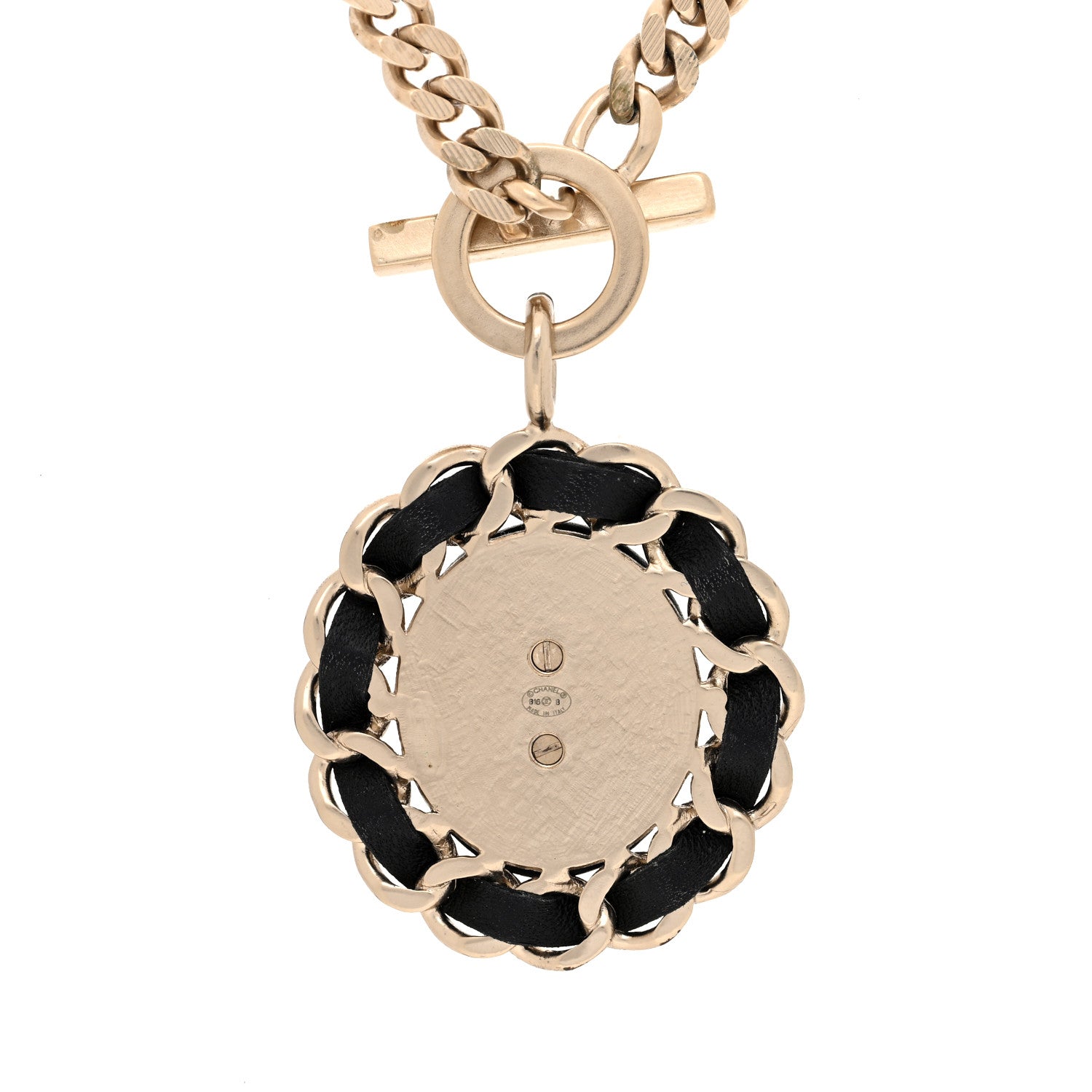 Chanel Lambskin CC Medallion Chain Necklace Golden Black 5 of 6