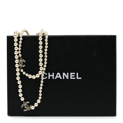 Chanel Graduated Pearl Crystal CC Long Necklace Gold Black 6 of 6