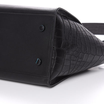 Saint Laurent Smooth Calfskin Crocodile Embossed Small Monogram Downtown Cabas Black 8 of 8