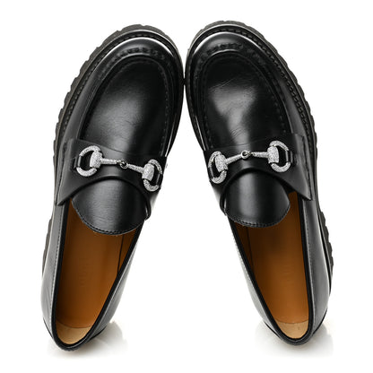 Gucci Calfskin Crystal Womens Horsebit Platform Lug Sole Loafers 37.5 Black 5 of 10