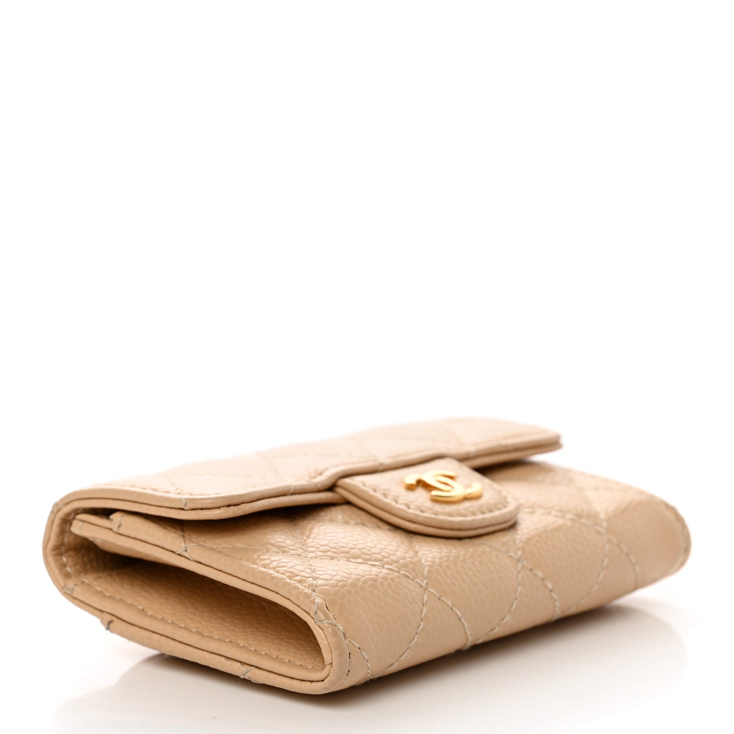 Caviar Quilted Flap Card Holder Wallet Beige