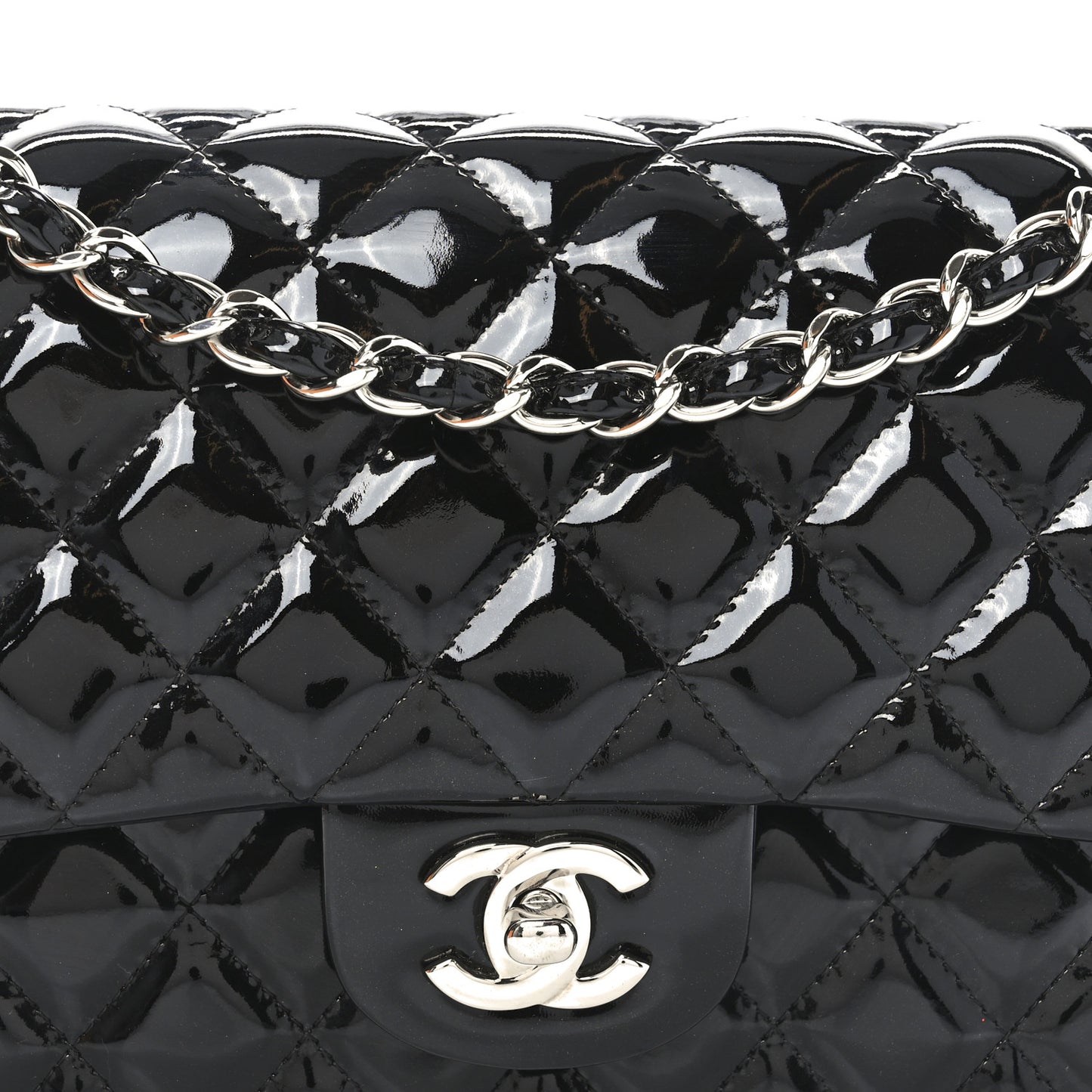 Patent Quilted Medium Double Flap Black