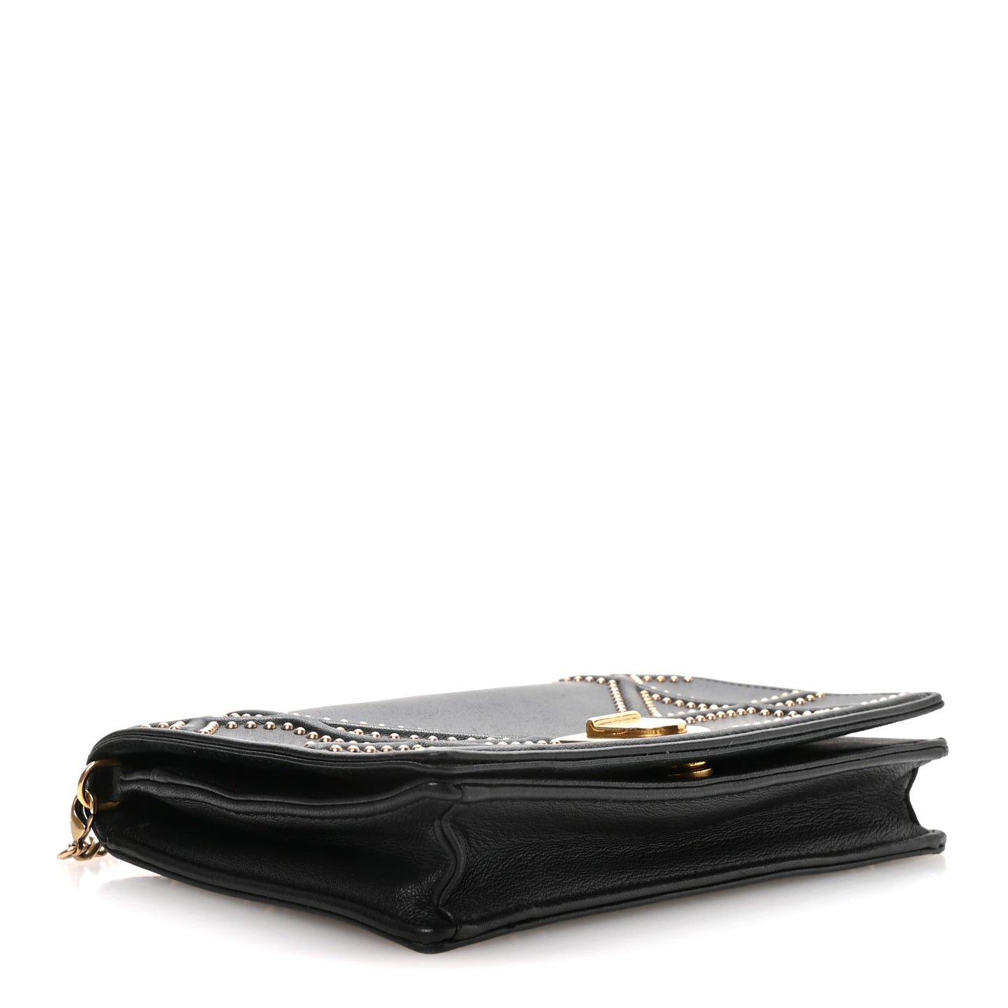 Calfskin Studded Diorama Wallet on Chain Pouch Black