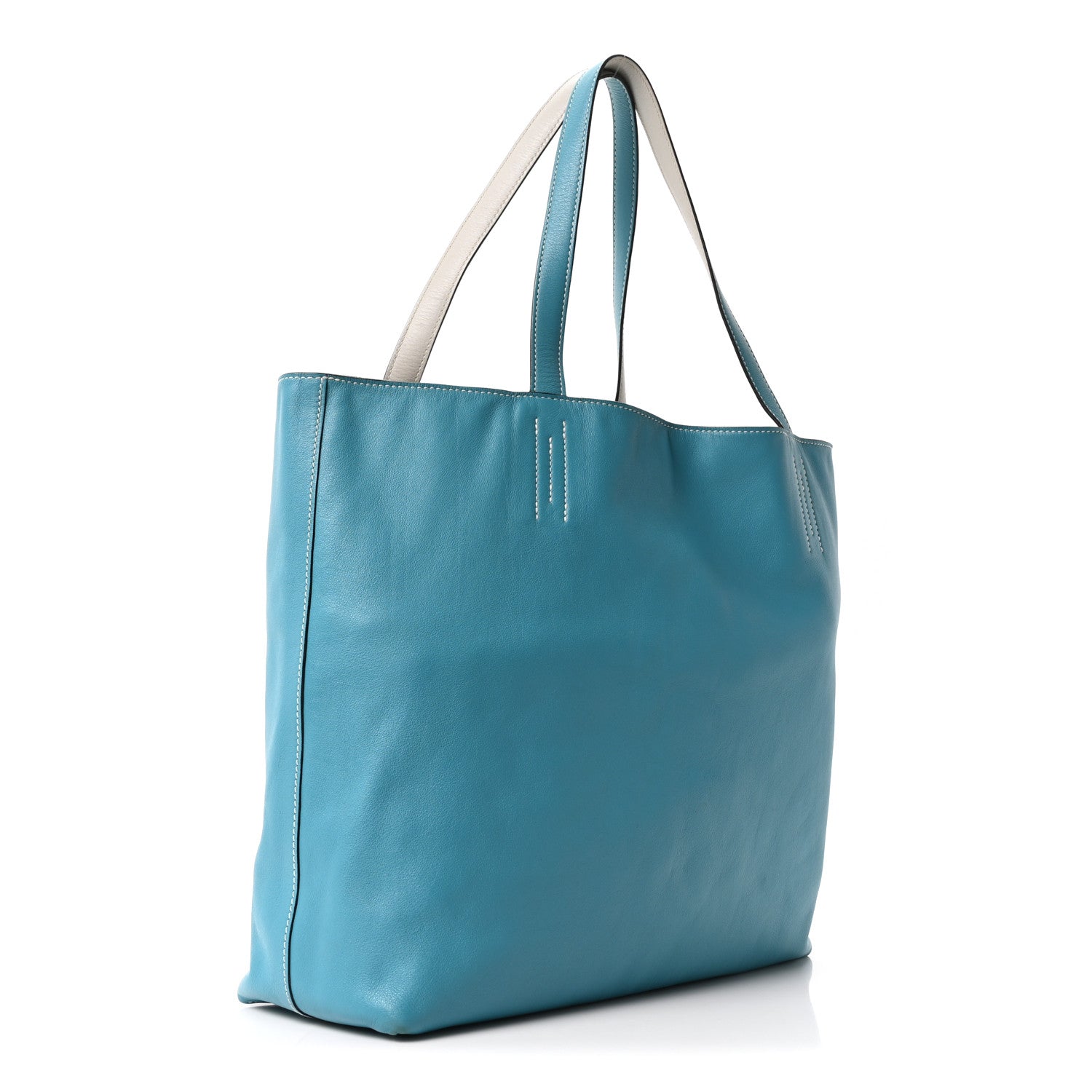 Hermes Veau Sikkim Double Sens 36 Reversible Tote Turquoise Gris Perle 4 of 17