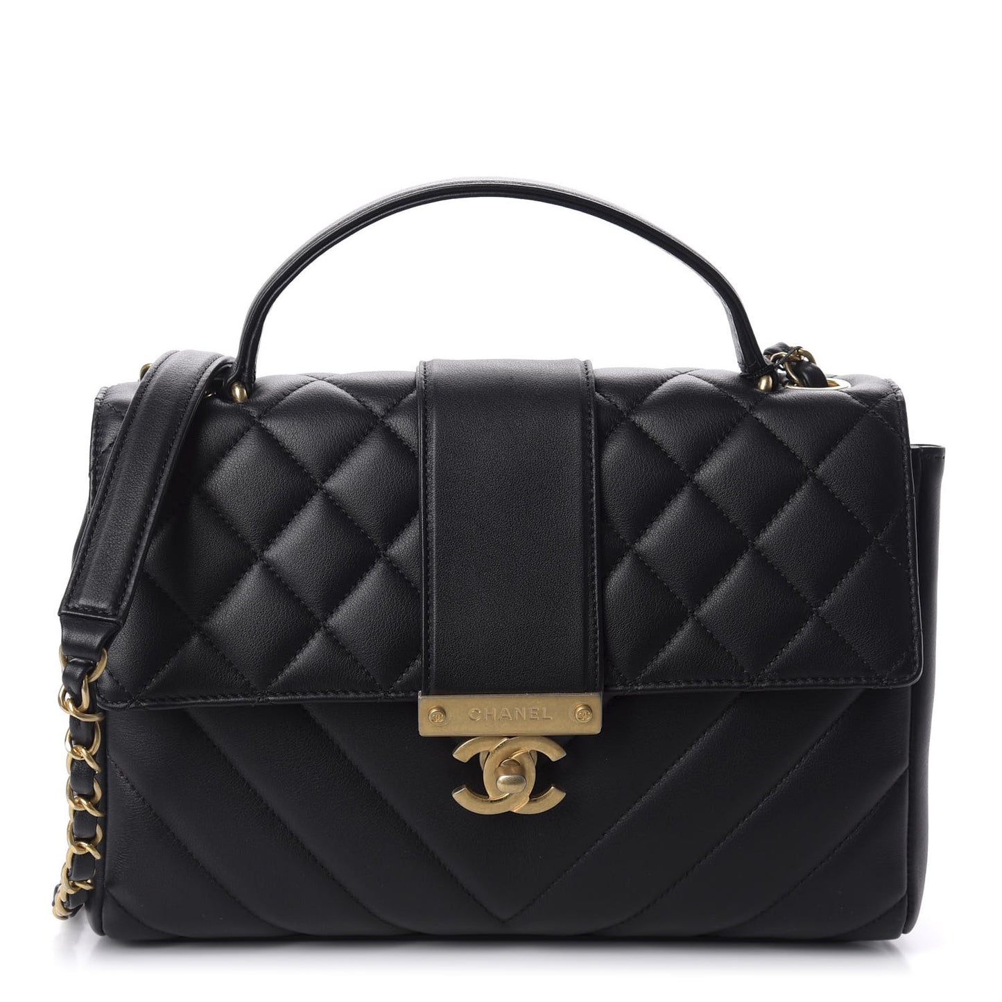 Calfskin Quilted Chevron In The City Bag Black