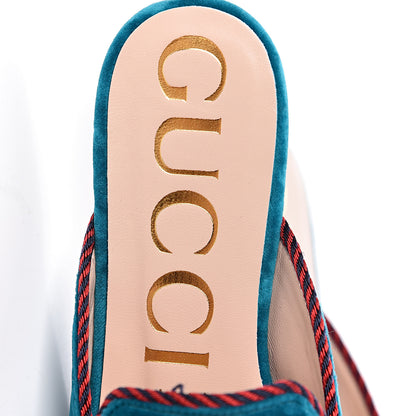 Gucci Softy Velvet Sylvie Bow Slippers 36.5 Pavone 7 of 8