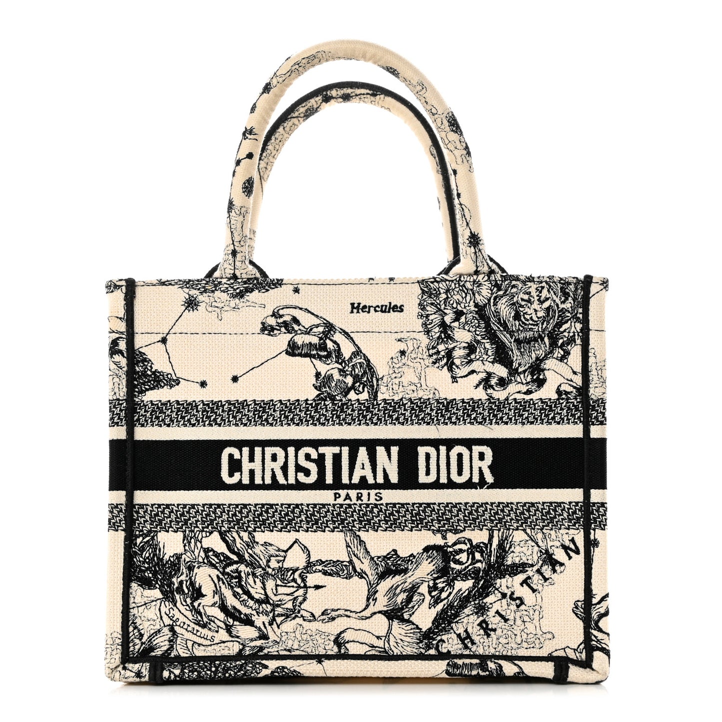 Canvas Embroidered Small Zodiac Toile De Jouy Book Tote Latte