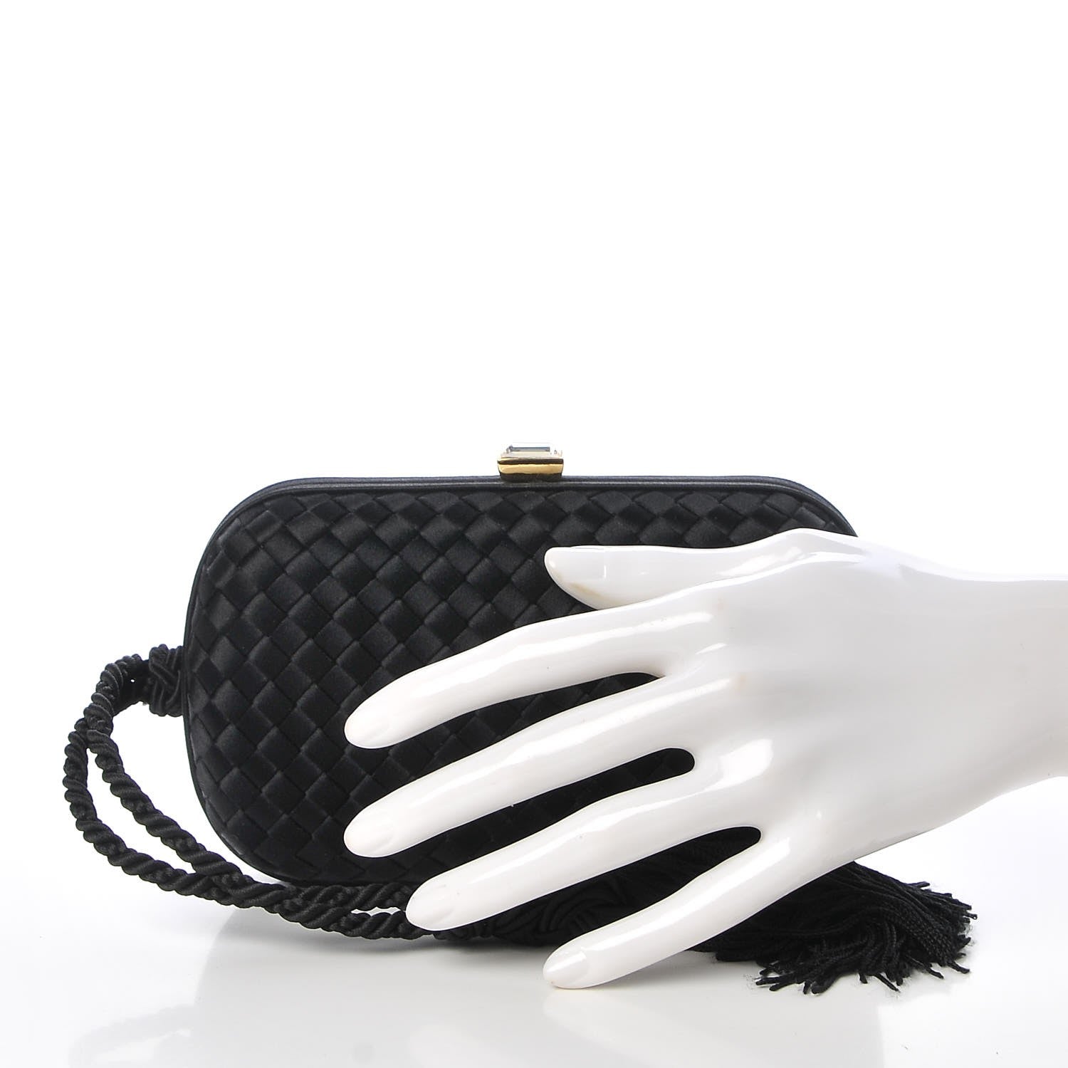 Bottega Veneta Satin Intreccio Evening Clutch Black 2 of 6