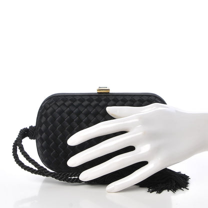 Bottega Veneta Satin Intreccio Evening Clutch Black 2 of 6