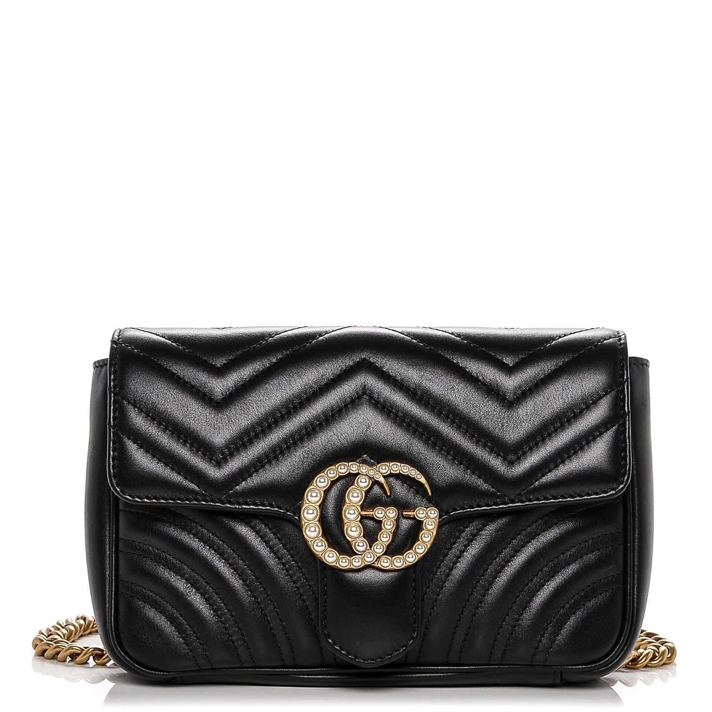 Calfskin Matelasse Pearly GG Marmont Chain Belt Bag Black