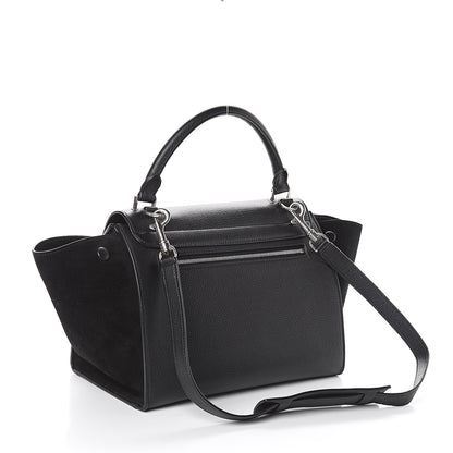 Celine Drummed Calfskin Suede Small Trapeze Black 2 of 7