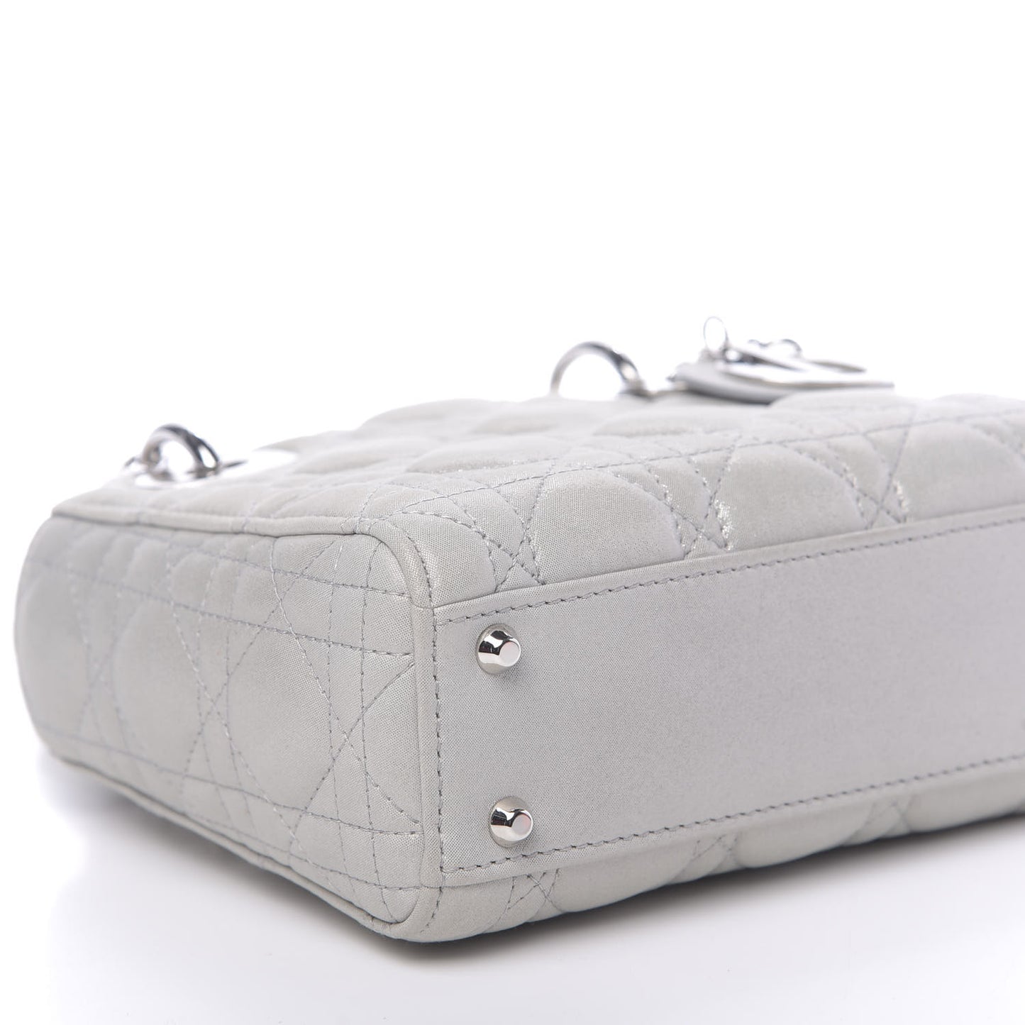 Metallic Lambskin Cannage Mini Lady Dior Silver