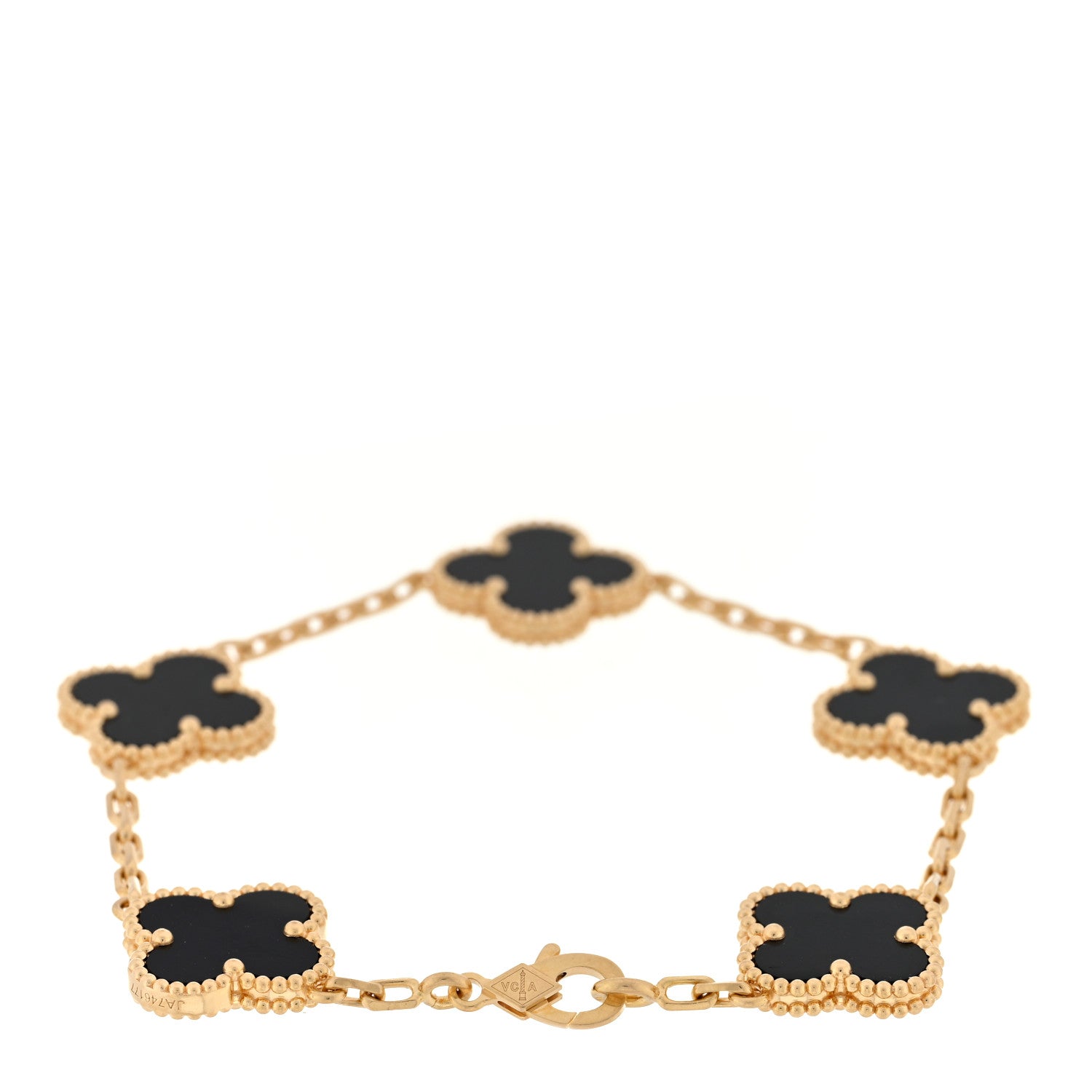 Van Cleef & Arpels 18K Yellow Gold Black Onyx 5 Motifs Vintage Alhambra Bracelet 2 of 3