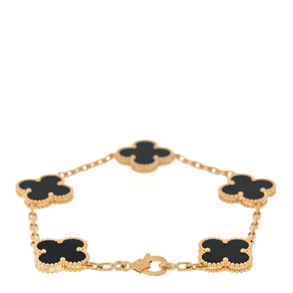 Van Cleef & Arpels 18K Yellow Gold Black Onyx 5 Motifs Vintage Alhambra Bracelet 2 of 3