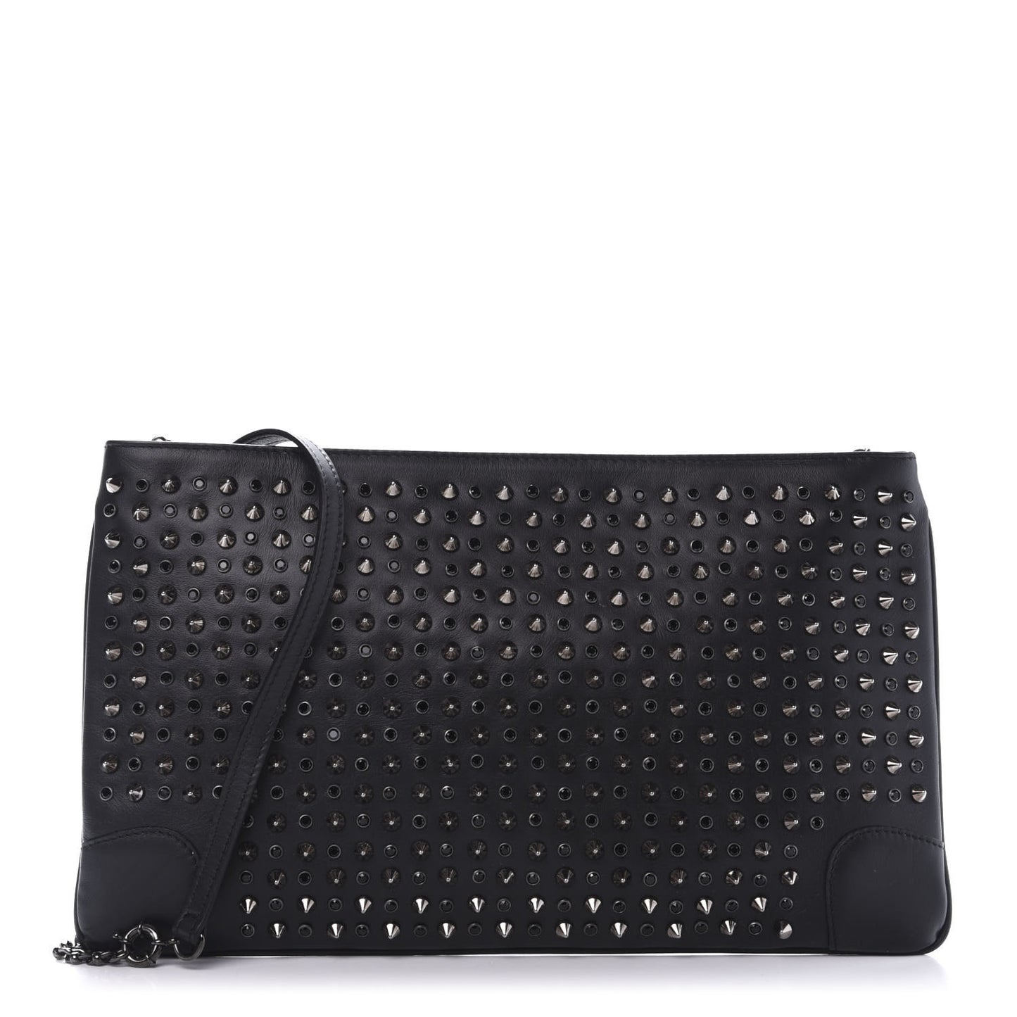 Calfskin Paris Spikes Strass Loubiposh Clutch Black Gun Jet