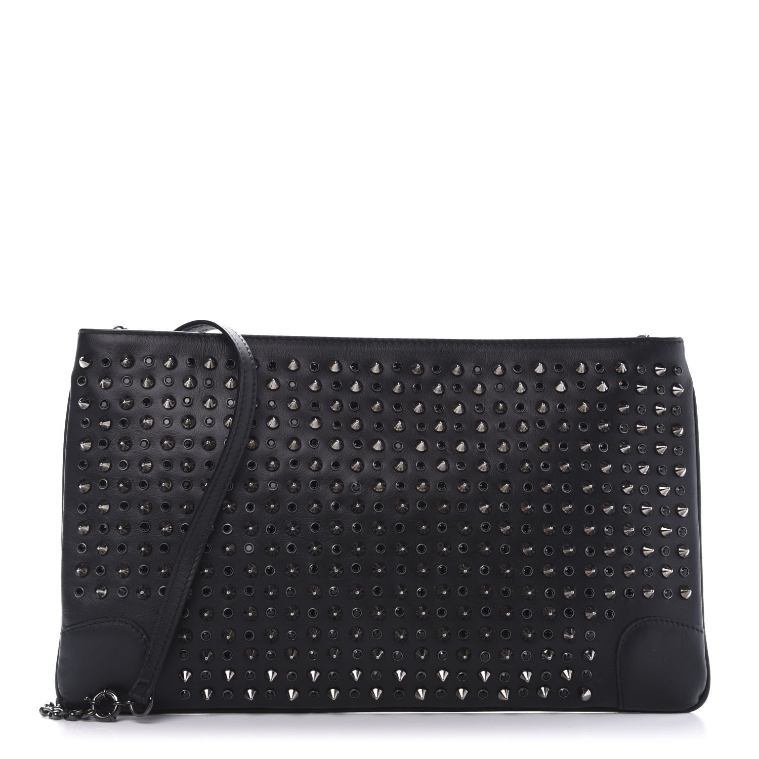 Christian Louboutin Calfskin Paris Spikes Strass Loubiposh Clutch Black Gun Jet 1 of 9