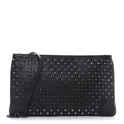 Christian Louboutin Calfskin Paris Spikes Strass Loubiposh Clutch Black Gun Jet 1 of 9